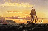 A Bay Hunter with Two Spaniels Paintings - Sunrise on the Bay of Fundy by William Bradford